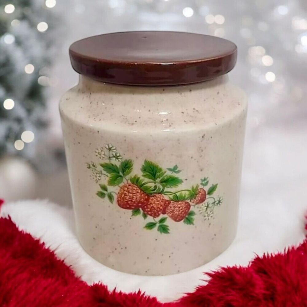 Vintage Strawberry The House of Webster Ceramic Canister/Cookie Jar with Lid!!